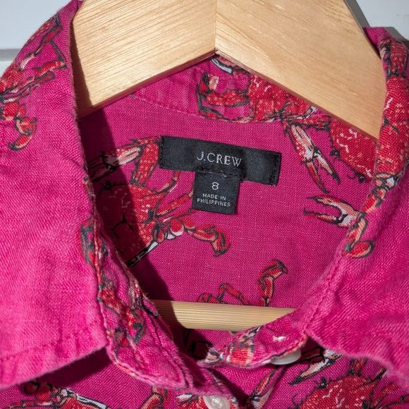 J. Crew Pink Crab Print Women's Button Down Shirt - Picture 4 of 6